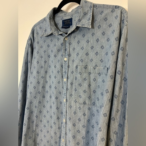 Cambridge Classics Casual Blue Patterned Button Down Shirt Size Large - Picture 2 of 5